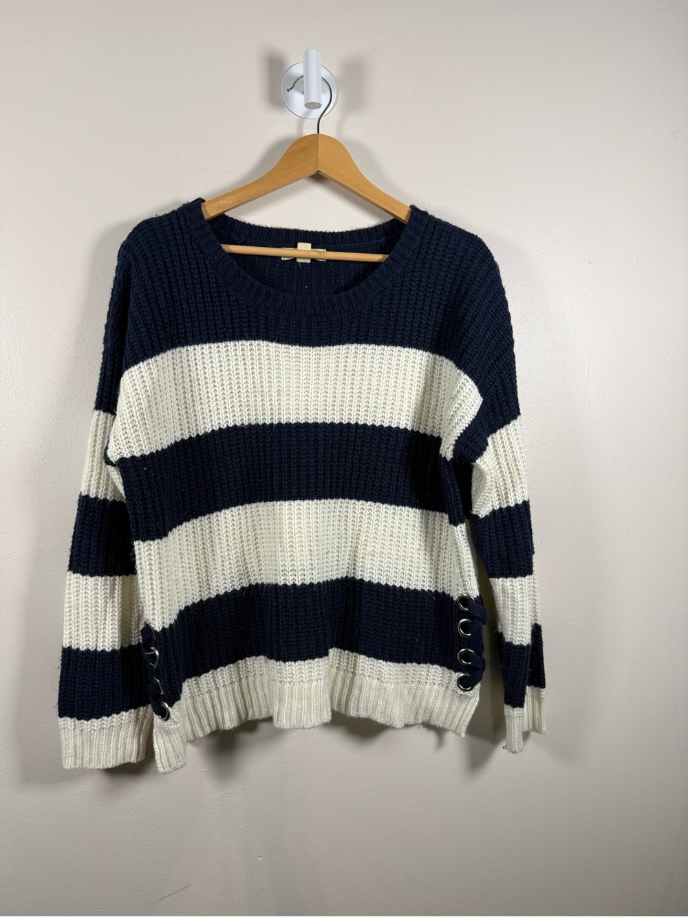 It's Our Time Navy and Cream Striped Crewneck Sweater